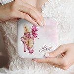 Personalizzato Acquerello Pantofole da balletto Portagioie in pelle con nome Accessorio da viaggio portatile Regalo di compleanno per ragazze