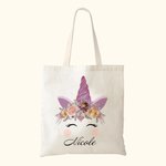 Personalized Cute Unicorn Bouquet Canvas Tote Bag with Name Easter Birthday Gift for Girl