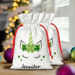 Personalised Shamrock Unicorn Drawstring Gift Bag with Name Irish Wedding Favors St. Patrick's Day Gift for Kid Girl