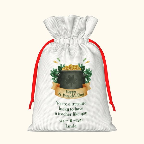 Personalizado Feliz Día de San Patricio bolsa de regalo de cordón con el nombre de la suerte Fiesta de Regalos irlandés de vacaciones para la familia 