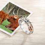 Personalised Cute Highland Cow Sterling Silver Ring with Engraved Text Birthday Mother's Day Gift for Women Highland Cow Lover