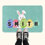 Paillasson de bienvenue personnalisé avec nom et œuf de lapin de Pâques Cadeau de décoration pour la famille