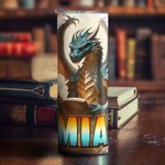 Personalised Book Dragon 20oz Skinny Tumbler with Straw and Name Birthday Gift for Book Lovers Readers