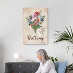 Spersonalizowany Rodzinny Akwarelowy Urodzinowy Bukiet Kwiatów Obraz na Płótnie Dekoracja Domowa Urodziny Dzień Matki Prezent dla Mamy Babci