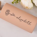 Vaso de cristal de 17oz con funda de silicona, tapa de bambú grabada y pajita personalizada con el nombre de la flor de nacimiento Regalo de cumpleaño