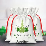 Personalised Shamrock Unicorn Drawstring Gift Bag with Name Irish Wedding Favors St. Patrick's Day Gift for Kid Girl