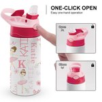 Personalized Pink Name Ballet Girl 12oz Tumbler with Push Button Lid and Silicone Straw Birthday Gift for Ballerina Dance Lover