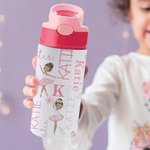 Personalized Pink Name Ballet Girl 12oz Tumbler with Push Button Lid and Silicone Straw Birthday Gift for Ballerina Dance Lover