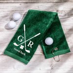 Personalised Lucky Four Leaf Clover Embroidered Golf Towel with Initials and Text Multicolour 100% Cotton Sport Accessory Gift for Golf Lover