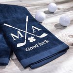 Personalised Lucky Four Leaf Clover Embroidered Golf Towel with Initials and Text Multicolour 100% Cotton Sport Accessory Gift for Golf Lover