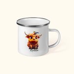 Taza esmaltada de 10oz y vaso de 14oz personalizados con el nombre del bebé Vaca de las Tierras Altas Regalo de inauguración de la casa para niños Ama