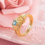 Bague de 2 Coeurs Personnalisée avec Noms et Pierres de Naissance Cadeau d'Anniversaire St Valentin pour Elle Couple