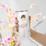 Tasse de danseuse rose personnalisée 12oz avec 2 couvercles Cadeau d'anniversaire pour enfant qui aime la danse
