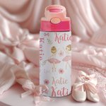 Personalized Pink Name Ballet Girl 12oz Tumbler with Push Button Lid and Silicone Straw Birthday Gift for Ballerina Dance Lover