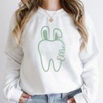 Personalised Bunny Ears Teeth Pattern Sweatshirt Hoodie T-Shirt with Name Easter Gift for Dentist