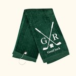 Personalised Lucky Four Leaf Clover Embroidered Golf Towel with Initials and Text Multicolour 100% Cotton Sport Accessory Gift for Golf Lover
