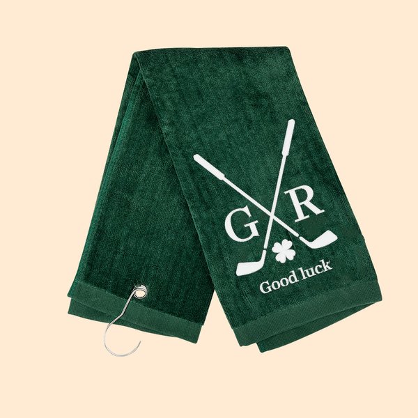 Serviette de Golf en Trèfle à Quatre Feuilles 100% Coton Accessoire de Sport Personnalisé avec Initiales et Texte Brodés Cadeau pour Amateur de Golf