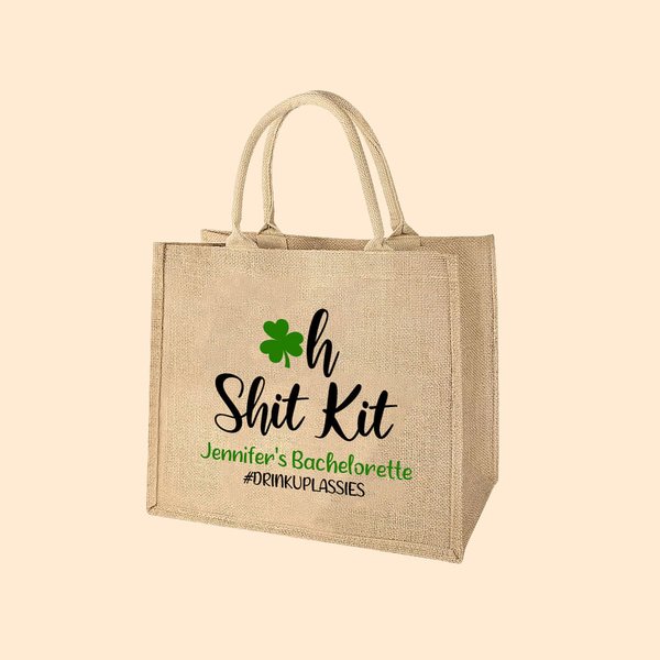 Kit personalizado Oh Shit Trébol de cuatro hojas Trébol Bolsa de yute Día de San Patricio Boda Despedida de soltera Regalo para chica