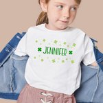 Personalized Lucky Four Leaf Clover Colourful Kid T-shirt with Name Birthday St. Patrick's Day Gift for Children