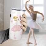 Tasse de danseuse rose personnalisée 12oz avec 2 couvercles Cadeau d'anniversaire pour enfant qui aime la danse