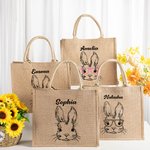 Sac à Main en Toile de Jute Personnalisé avec Nom Motif de Lapin Cadeau de Pâques pour Enfant
