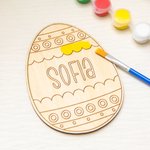 Oeuf de Pâques en bois gravé avec pinceau et peinture Cadeau de Pâques pour les enfants
