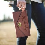 Personalized Leather Retro Pouch Wrist Bag Wallet with Birth Flower and Name Birthday Mother's Day Gift for Her