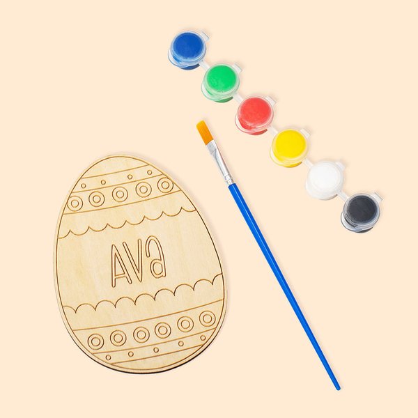 Personalised DIY Engraved Name Wooden Easter Egg with Brush and Paint Craft Set Easter Basket Stuffers Gift for Kids