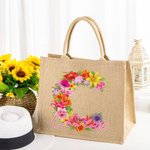 Personifierad blomsterbokstavsdesign Burlap Jute Totepåse med namn Bröllop Födelsedagspresent för kvinnor