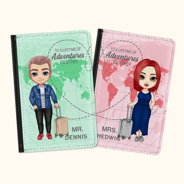 Personalizzato A Lifetime Of Adventures Cartoon Character Passport Cover Regalo di compleanno per la coppia di innamorati