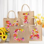 Personifierad blomsterbokstavsdesign Burlap Jute Totepåse med namn Bröllop Födelsedagspresent för kvinnor