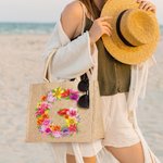 Personifierad blomsterbokstavsdesign Burlap Jute Totepåse med namn Bröllop Födelsedagspresent för kvinnor