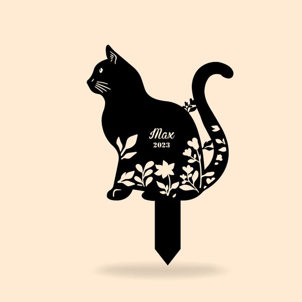 Personalisierte Edelstahl Blume Katze Haustier Grab Marker Garten Dekor mit Name und Datum Memorial Geschenk
