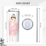 Personalised Ballet Dancing Girl 20oz Skinny Tumbler Pink Theme Coffee Cup with Straw and Cleaning Brush Birthday Gift for Ballerina Dance Lover