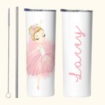 Bouteille Personnalisée Gobelet avec Paille et Brosse Cadeau Anniversaire pour Ballerine Danseuse