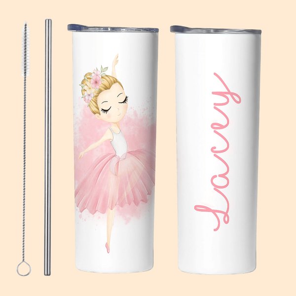 Bouteille Personnalisée Gobelet avec Paille et Brosse Cadeau Anniversaire pour Ballerine Danseuse