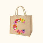 Personifierad blomsterbokstavsdesign Burlap Jute Totepåse med namn Bröllop Födelsedagspresent för kvinnor