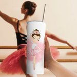 Bouteille Personnalisée Gobelet avec Paille et Brosse Cadeau Anniversaire pour Ballerine Danseuse