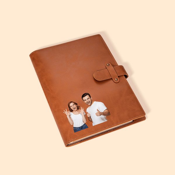 Personalised Photo Leather Book Cover with Compartment Pencil Sketchbook Storage Birthday Gift for Artists