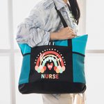 Personalized Rainbow Zippered Tote Bag Large Capacity Nurse Appreciation Nurse Week Gift