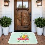 Camion rouge personnalisé avec œufs de Pâques Nom de famille Tapis de porte imperméable antidérapant Cadeau de Pâques pour la famille