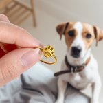 Bague Gravée Personnalisée avec Nom et Patte de l'Animal de Compagnie Cadeau Commémoratif pour Amoureux d'Animal