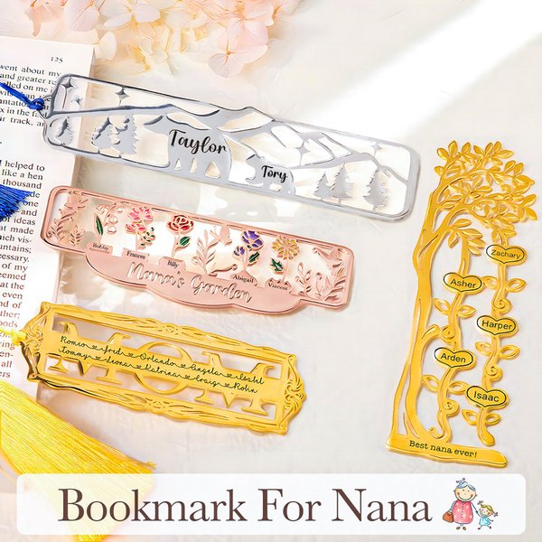 Personalized Metal Family Bookmark with Name Hollow Art Reading Accessory Birthday Mother’s Day Gift for Mom Grandma Book Lover