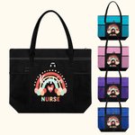 Personalized Rainbow Zippered Tote Bag Large Capacity Nurse Appreciation Nurse Week Gift