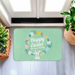 Tapis de Porte Imperméable Personnalisé avec Nom Tapis Thème Happy Easter Décoration à l'Intérieur Cadeau de Pâques pour Famille