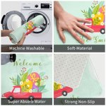 Camion rouge personnalisé avec œufs de Pâques Nom de famille Tapis de porte imperméable antidérapant Cadeau de Pâques pour la famille
