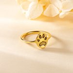 Bague Gravée Personnalisée avec Nom et Patte de l'Animal de Compagnie Cadeau Commémoratif pour Amoureux d'Animal
