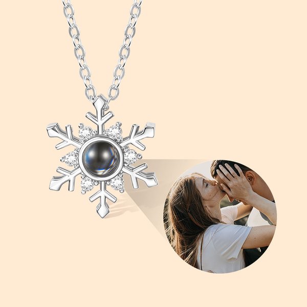 Collar personalizado de proyección de copos de nieve con foto y te quiero en 100 idiomas Aniversario Cumpleaños San Valentín Regalo para ella