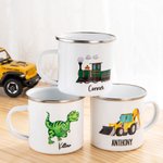 Personalised Cute Cartoon Pattern Enamel Mug with Name Birthday Party Gift for Kids
