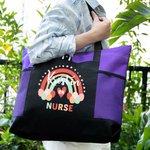Personalized Rainbow Zippered Tote Bag Large Capacity Nurse Appreciation Nurse Week Gift